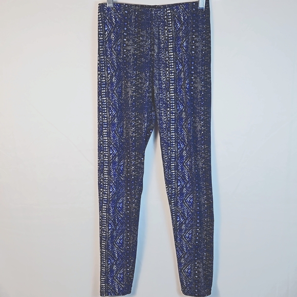 Women's French Laundry Medium Blue/Black/White Geometric Stretch Leggings T7 - Picture 1 of 4